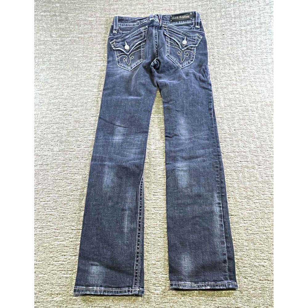 women’s Rock Revival size 31 chrissie straight gray stretch embroidered jeans